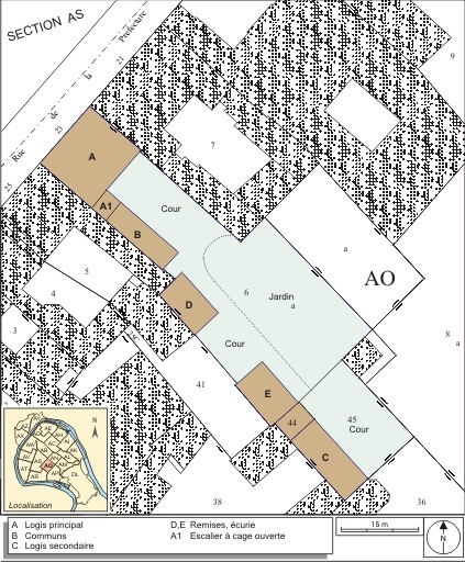 Plan masse et de situation. Extrait du plan cadastral, 1993, section AO. © André Céréza / Région Bourgogne-Franche-Comté, Inventaire du patrimoine - 2007