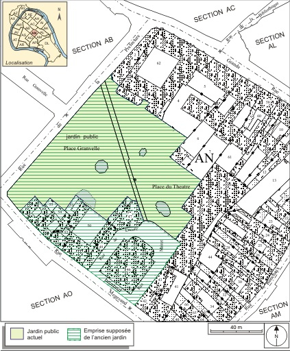 Plan masse et de situation. Extrait du plan cadastral, 1974, section AN. © André Céréza / Région Bourgogne-Franche-Comté, Inventaire du patrimoine - 2007