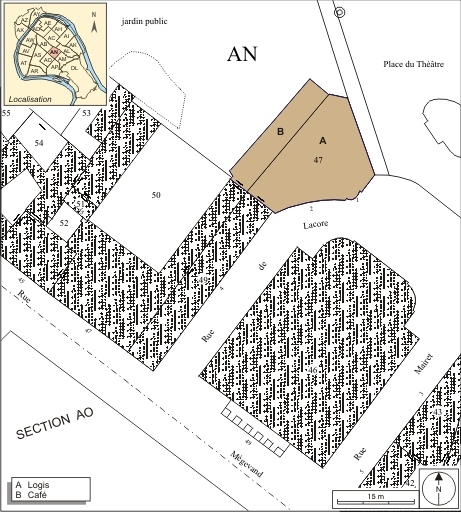 Plan masse et de situation. Extrait du plan cadastral, 1974, section AN. © André Céréza / Région Bourgogne-Franche-Comté, Inventaire du patrimoine - 2007