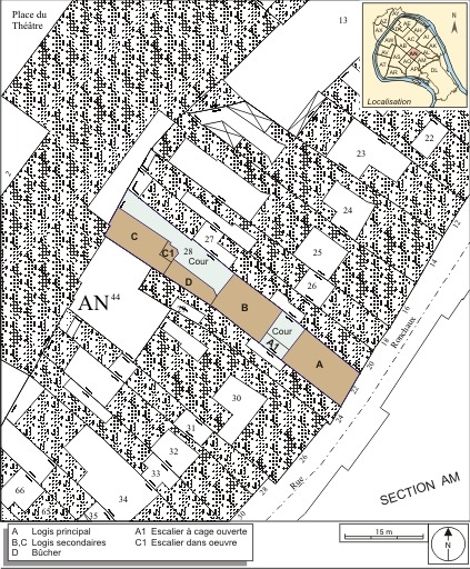 Plan masse et de situation. Extrait du plan cadastral, 1974, section AN. © André Céréza / Région Bourgogne-Franche-Comté, Inventaire du patrimoine - 2007