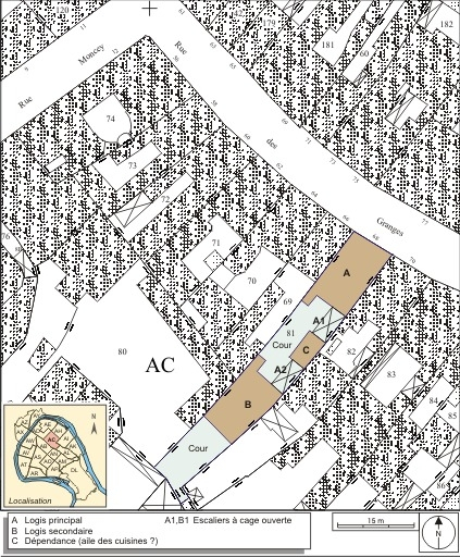 Plan masse et de situation. Extrait du plan cadastral, 1974, section AC. © André Céréza / Région Bourgogne-Franche-Comté, Inventaire du patrimoine - 2007