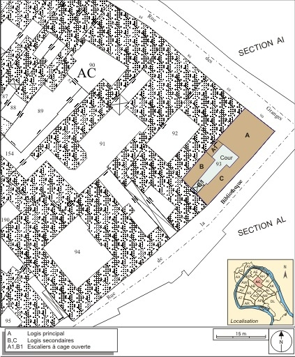 Plan masse et de situation. Extrait du plan cadastral, 1974, section AC. © André Céréza / Région Bourgogne-Franche-Comté, Inventaire du patrimoine - 2007