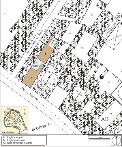 Plan masse et de situation. Extrait du plan cadastral, 1974, section AB. © André Céréza / Région Bourgogne-Franche-Comté, Inventaire du patrimoine - 2007