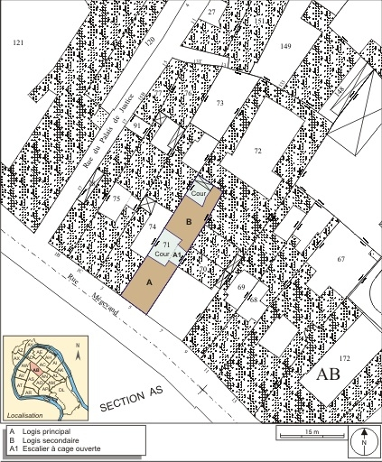 Plan masse et de situation. Extrait du plan cadastral, 1974, section AB. © André Céréza / Région Bourgogne-Franche-Comté, Inventaire du patrimoine - 2007