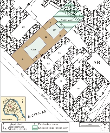 Plan masse et de situation. Extrait du plan cadastral, 1974, section AB. © André Céréza / Région Bourgogne-Franche-Comté, Inventaire du patrimoine - 2007