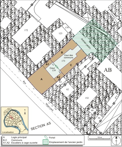 Plan masse et de situation. Extrait du plan cadastral, 1974, section AB. © André Céréza / Région Bourgogne-Franche-Comté, Inventaire du patrimoine - 2007