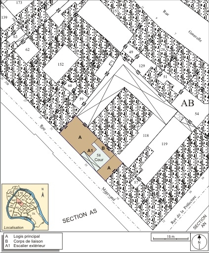 Plan masse et de situation. Extrait du plan cadastral, 1974, section AB. © André Céréza / Région Bourgogne-Franche-Comté, Inventaire du patrimoine - 2007