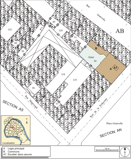 Plan masse et de situation. Extrait du plan cadastral, 1974, section AB. © André Céréza / Région Bourgogne-Franche-Comté, Inventaire du patrimoine - 2007