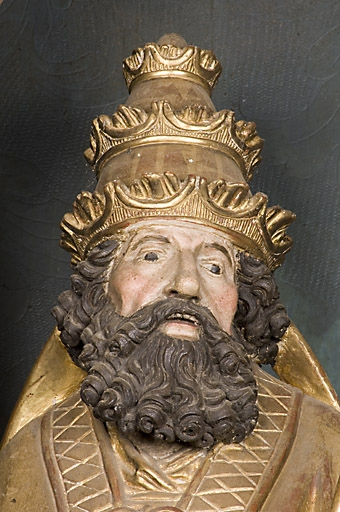 Détail : tête de Saint Pierre. © Jérôme Mongreville / Région Bourgogne-Franche-Comté, Inventaire du patrimoine - 2007