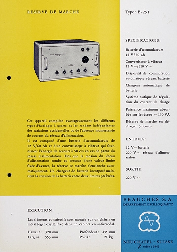 [Exemple d'appareil du département Oscilloquartz :] Réserve de marche type B-251, vers 1955. © Yves Sancey / Région Bourgogne-Franche-Comté, Inventaire du patrimoine - 2007