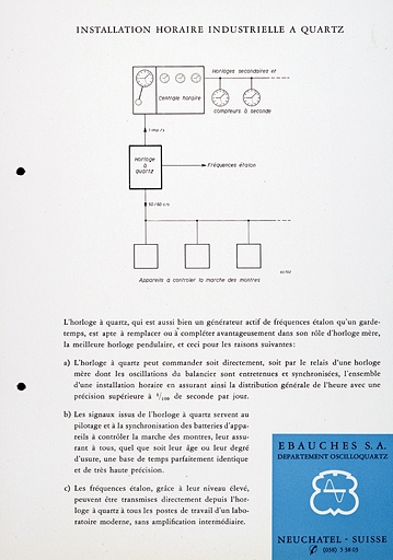 [Exemple d'appareil du département Oscilloquartz :] Installation horaire industrielle à quartz, vers 1955. © Yves Sancey / Région Bourgogne-Franche-Comté, Inventaire du patrimoine - 2007