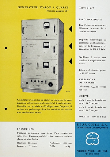 [Exemple d'appareil du département Oscilloquartz :] Générateur étalon à quartz type B-239, vers 1955. © Yves Sancey / Région Bourgogne-Franche-Comté, Inventaire du patrimoine - 2007
