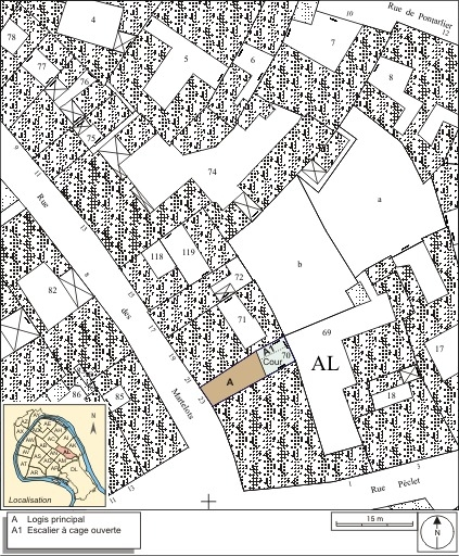 Plan masse et de situation. Extrait du plan cadastral, 1974, section AL. © André Céréza / Région Bourgogne-Franche-Comté, Inventaire du patrimoine - 2007