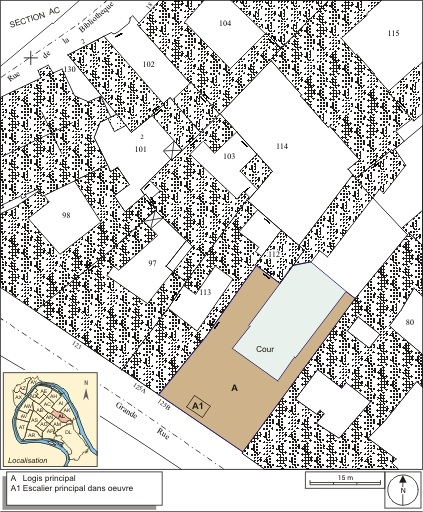 Plan masse et de situation. Extrait du plan cadastral, 1974, section AL. © André Céréza / Région Bourgogne-Franche-Comté, Inventaire du patrimoine - 2007