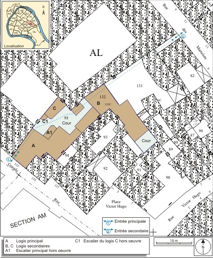 Plan masse et de situation. Extrait du plan cadastral, 1974, section AL. © André Céréza / Région Bourgogne-Franche-Comté, Inventaire du patrimoine - 2007