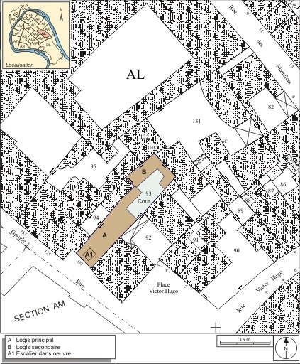 Plan masse et de situation. Extrait du plan cadastral, 1974, section AL. © André Céréza / Région Bourgogne-Franche-Comté, Inventaire du patrimoine - 2007