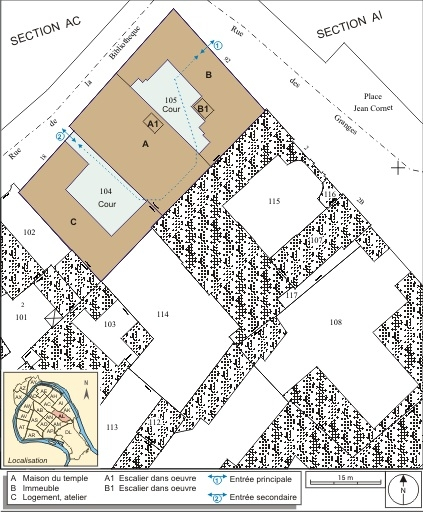Plan masse et de situation. Extrait du plan cadastral, 1974, section AL. © André Céréza / Région Bourgogne-Franche-Comté, Inventaire du patrimoine - 2007