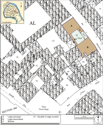 Plan masse et de situation. Extrait du plan cadastral, 1974, section AL. © André Céréza / Région Bourgogne-Franche-Comté, Inventaire du patrimoine - 2007