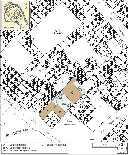 Plan masse et de situation. Extrait du plan cadastral, 1974, section AL. © André Céréza / Région Bourgogne-Franche-Comté, Inventaire du patrimoine - 2007