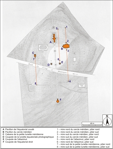 Plan de localisation des abris et des piliers en 1892. © André Céréza, Auguste Hérique / Région Bourgogne-Franche-Comté, Inventaire du patrimoine - 2007