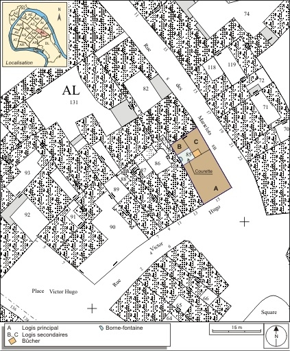 Plan masse et de situation. Extrait du plan cadastral, 1974, section AL. © André Céréza / Région Bourgogne-Franche-Comté, Inventaire du patrimoine - 2007