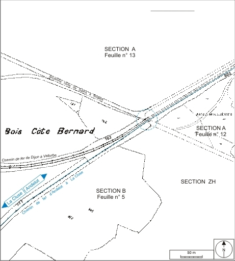 Plan-masse et de situation. Montage d'extraits du plan cadastral, 1995, sections A (12e feuille, 1:1250) et B (5e feuille, 1:2500), réduit à 1:3000. © André Céréza / Région Bourgogne-Franche-Comté, Inventaire du patrimoine - 2007 Plan-masse et de situation. Montage d'extraits du plan cadastral, 1995, sections A (12e feuille, 1:1250) et B (5e feuille, 1:2500), réduit à 1:3000. © André Céréza / Région Bourgogne-Franche-Comté, Inventaire du patrimoine - 2007