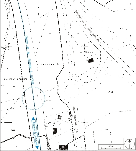 Plan-masse et de situation. Extrait du plan cadastral informatisé, 2006, sections AX et AZ, échelle 1:2000. © André Céréza / Région Bourgogne-Franche-Comté, Inventaire du patrimoine - 2007