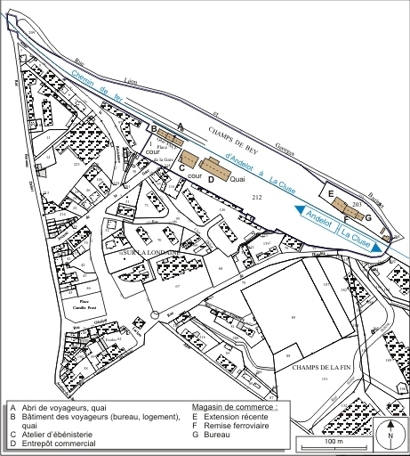 Plan-masse et de situation. Extrait du plan cadastral informatisé, 2006, section AE, échelle 1:3500. © André Céréza / Région Bourgogne-Franche-Comté, Inventaire du patrimoine - 2007