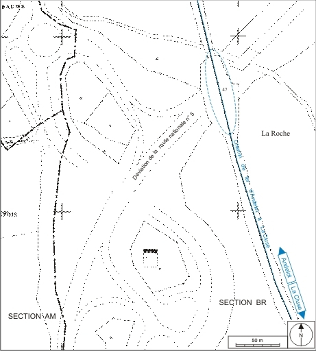 Plan-masse et de situation. Extrait du plan cadastral informatisé, 2006, sections AM et BR, échelle 1:2000. © André Céréza / Région Bourgogne-Franche-Comté, Inventaire du patrimoine - 2007 Plan-masse et de situation. Extrait du plan cadastral informatisé, 2006, sections AM et BR, échelle 1:2000. © André Céréza / Région Bourgogne-Franche-Comté, Inventaire du patrimoine - 2007