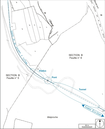Plan-masse et de situation. Montage d'extraits du plan cadastral, 1985, section B, 5e et 6e feuilles, échelle 1:1250 réduite à 1:3000. © André Céréza / Région Bourgogne-Franche-Comté, Inventaire du patrimoine - 2007