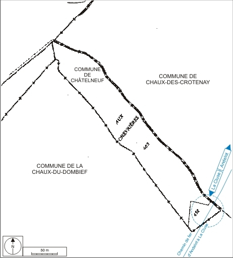 Plan-masse et de situation. Extrait du plan cadastral informatisé, 2006, section A, 10e feuille, échelle 1:2500. © André Céréza / Région Bourgogne-Franche-Comté, Inventaire du patrimoine - 2007