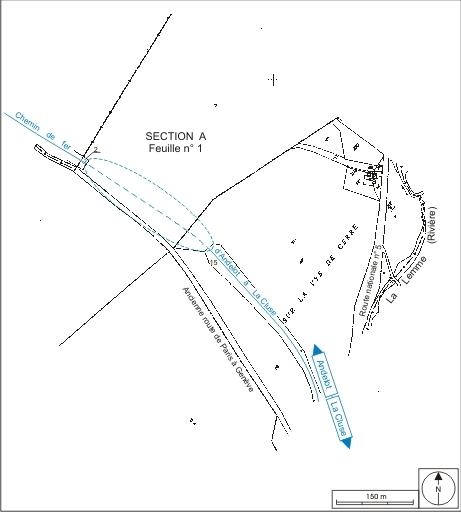Plan-masse et de situation. Extrait du plan cadastral informatisé, 2006, section A, 1ère feuille, échelle 1:2500 réduite à 1:5000. © André Céréza / Région Bourgogne-Franche-Comté, Inventaire du patrimoine - 2007