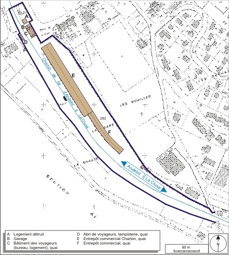 Plan-masse et de situation. Extrait du plan cadastral, 1980, section AH, échelle 1:1000 réduite à 1:2500. © André Céréza / Région Bourgogne-Franche-Comté, Inventaire du patrimoine - 2007