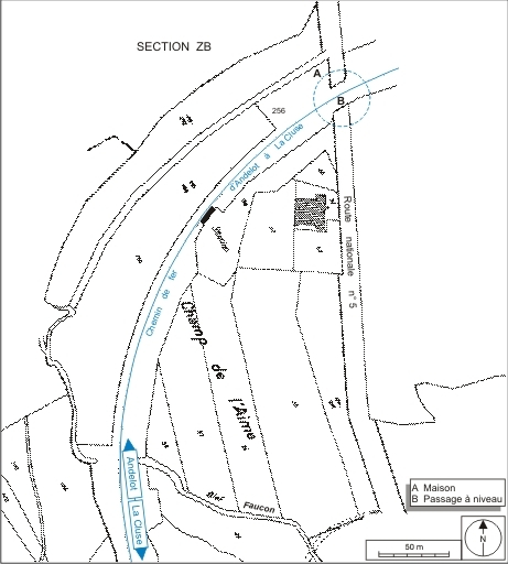 Plan-masse et de situation. Extrait du plan cadastral informatisé, 2006, section B, 4e feuille, échelle 1:1250 réduite à 1:2000. © André Céréza / Région Bourgogne-Franche-Comté, Inventaire du patrimoine - 2007