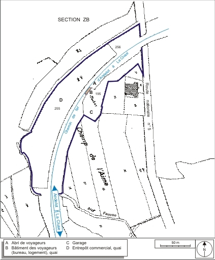 Plan-masse et de situation. Extrait du plan cadastral informatisé, 2006, section B, 4e feuille, échelle 1:1250 réduite à 1:2000. © André Céréza / Région Bourgogne-Franche-Comté, Inventaire du patrimoine - 2007