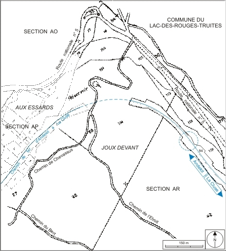 Plan-masse et de situation. Montage d'extraits du plan cadastral informatisé, 2006, sections AP et AR, échelle 1:5000. © André Céréza / Région Bourgogne-Franche-Comté, Inventaire du patrimoine - 2007 Plan-masse et de situation. Montage d'extraits du plan cadastral informatisé, 2006, sections AP et AR, échelle 1:5000. © André Céréza / Région Bourgogne-Franche-Comté, Inventaire du patrimoine - 2007