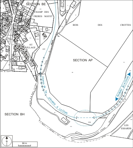 Plan-masse et de situation. Extrait du plan cadastral informatisé, 2006, sections AP et BE, échelle 1:3000. © André Céréza / Région Bourgogne-Franche-Comté, Inventaire du patrimoine - 2007