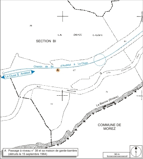 Plan-masse et de situation. Extrait du plan cadastral informatisé, 2006, sections BI et BK, échelle 1:2000. © André Céréza / Région Bourgogne-Franche-Comté, Inventaire du patrimoine - 2007