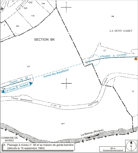 Plan-masse et de situation. Extrait du plan cadastral informatisé, 2006, sections BI et BK, échelle 1:2000. © André Céréza / Région Bourgogne-Franche-Comté, Inventaire du patrimoine - 2007