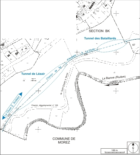 Plan-masse et de situation. Extrait du plan cadastral informatisé, 2006, sections BI et BK, échelle 1:4000. © André Céréza / Région Bourgogne-Franche-Comté, Inventaire du patrimoine - 2007