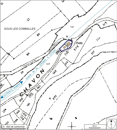 Plan-masse et de situation. Extrait du plan cadastral informatisé, 2006, section ZD, 1ère feuille, échelle 1:2000 agrandie à 1:1500. © André Céréza / Région Bourgogne-Franche-Comté, Inventaire du patrimoine - 2007