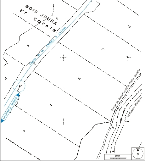 Plan-masse et de situation. Extrait du plan cadastral informatisé, 2006, section ZI, échelle 1:2000 réduite à 1:2500. © André Céréza / Région Bourgogne-Franche-Comté, Inventaire du patrimoine - 2007