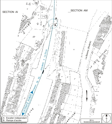 Plan-masse et de situation. Extrait du plan cadastral, 1980, section AH, échelle 1:1000 réduite à 1:2000. © André Céréza / Région Bourgogne-Franche-Comté, Inventaire du patrimoine - 2007