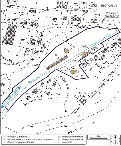 Plan-masse et de situation. Extrait du plan cadastral informatisé, 2006, section AR, échelle 1:1000 réduite à 1:2000. © André Céréza / Région Bourgogne-Franche-Comté, Inventaire du patrimoine - 2007