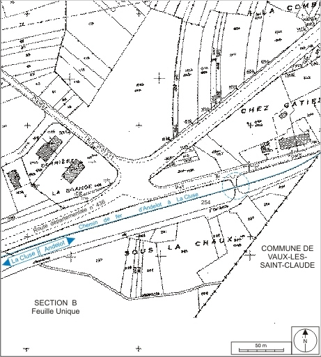 Plan-masse et de situation. Extrait du plan cadastral informatisé, 2006, section C, échelle 1:1250 réduite à 1:2000. © André Céréza / Région Bourgogne-Franche-Comté, Inventaire du patrimoine - 2007