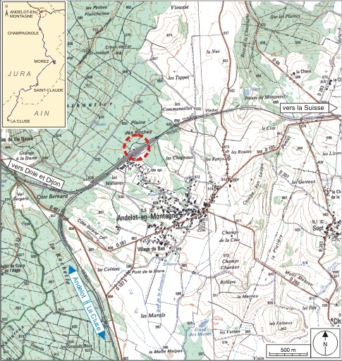Carte et schéma de localisation. Carte topographique, IGN, 2000, dalle F087_046, échelle 1:25 000. Scan 25, licence n° 2008/CISE/2968. © André Céréza / Région Bourgogne-Franche-Comté, Inventaire du patrimoine - 2007 Carte et schéma de localisation. Carte topographique, IGN, 2000, dalle F087_046, échelle 1:25 000. Scan 25, licence n° 2008/CISE/2968. © André Céréza / Région Bourgogne-Franche-Comté, Inventaire du patrimoine - 2007