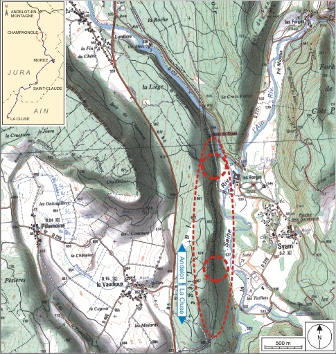 Carte et schéma de localisation. Carte topographique, IGN, 2000, dalle F087_048, échelle 1:25 000. Scan 25, licence n° 2008/CISE/2968. © André Céréza / Région Bourgogne-Franche-Comté, Inventaire du patrimoine - 2007 Carte et schéma de localisation. Carte topographique, IGN, 2000, dalle F087_048, échelle 1:25 000. Scan 25, licence n° 2008/CISE/2968. © André Céréza / Région Bourgogne-Franche-Comté, Inventaire du patrimoine - 2007