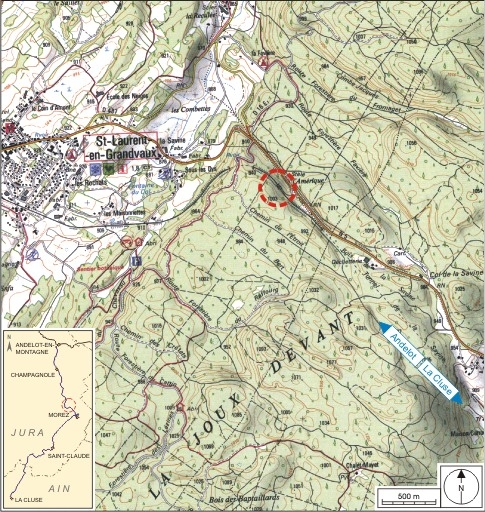Carte et schéma de localisation. Carte topographique, IGN, 2000, dalles F087_049, F087_050, F088_049 et F088_050, échelle 1:25 000. Scan 25, licence n° 2008/CISE/2968. © André Céréza / Région Bourgogne-Franche-Comté, Inventaire du patrimoine - 2007 Carte et schéma de localisation. Carte topographique, IGN, 2000, dalles F087_049, F087_050, F088_049 et F088_050, échelle 1:25 000. Scan 25, licence n° 2008/CISE/2968. © André Céréza / Région Bourgogne-Franche-Comté, Inventaire du patrimoine - 2007