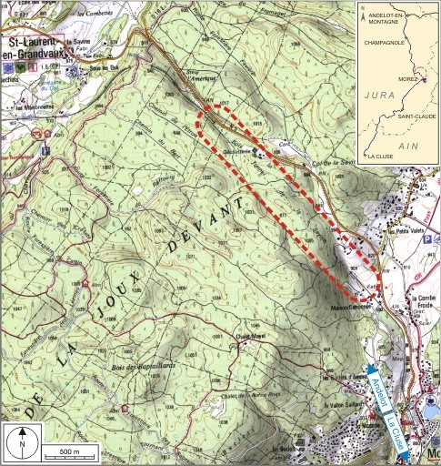 Carte et schéma de localisation. Carte topographique, IGN, 2000, dalles F087_049, F087_050, F088_049 et F088_050, échelle 1:25 000. Scan 25, licence n° 2008/CISE/2968. © André Céréza / Région Bourgogne-Franche-Comté, Inventaire du patrimoine - 2007