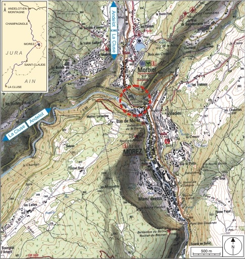 Carte et schéma de localisation. Carte topographique, IGN, 2000, dalles F087_050 et F088_050, échelle 1:25 000. Scan 25, licence n° 2008/CISE/2968. © André Céréza / Région Bourgogne-Franche-Comté, Inventaire du patrimoine - 2007 Carte et schéma de localisation. Carte topographique, IGN, 2000, dalles F087_050 et F088_050, échelle 1:25 000. Scan 25, licence n° 2008/CISE/2968. © André Céréza / Région Bourgogne-Franche-Comté, Inventaire du patrimoine - 2007